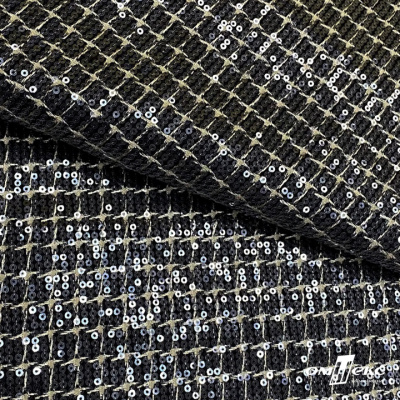 Ткань костюмная с пайетками, 100%полиэстр, 460+/-10 гр/м2, 150см #309 - цв. чёрный - купить в Москве. Цена 1 203.93 руб.